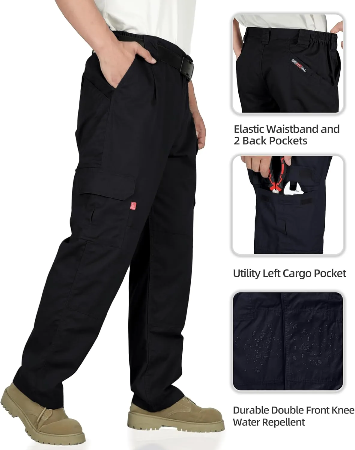 BOCOMAL Men's FR Cargo Pants Flame Resistant Pants Midweight 7.5oz (7 Pockets) Multi-Pockets FR Pants