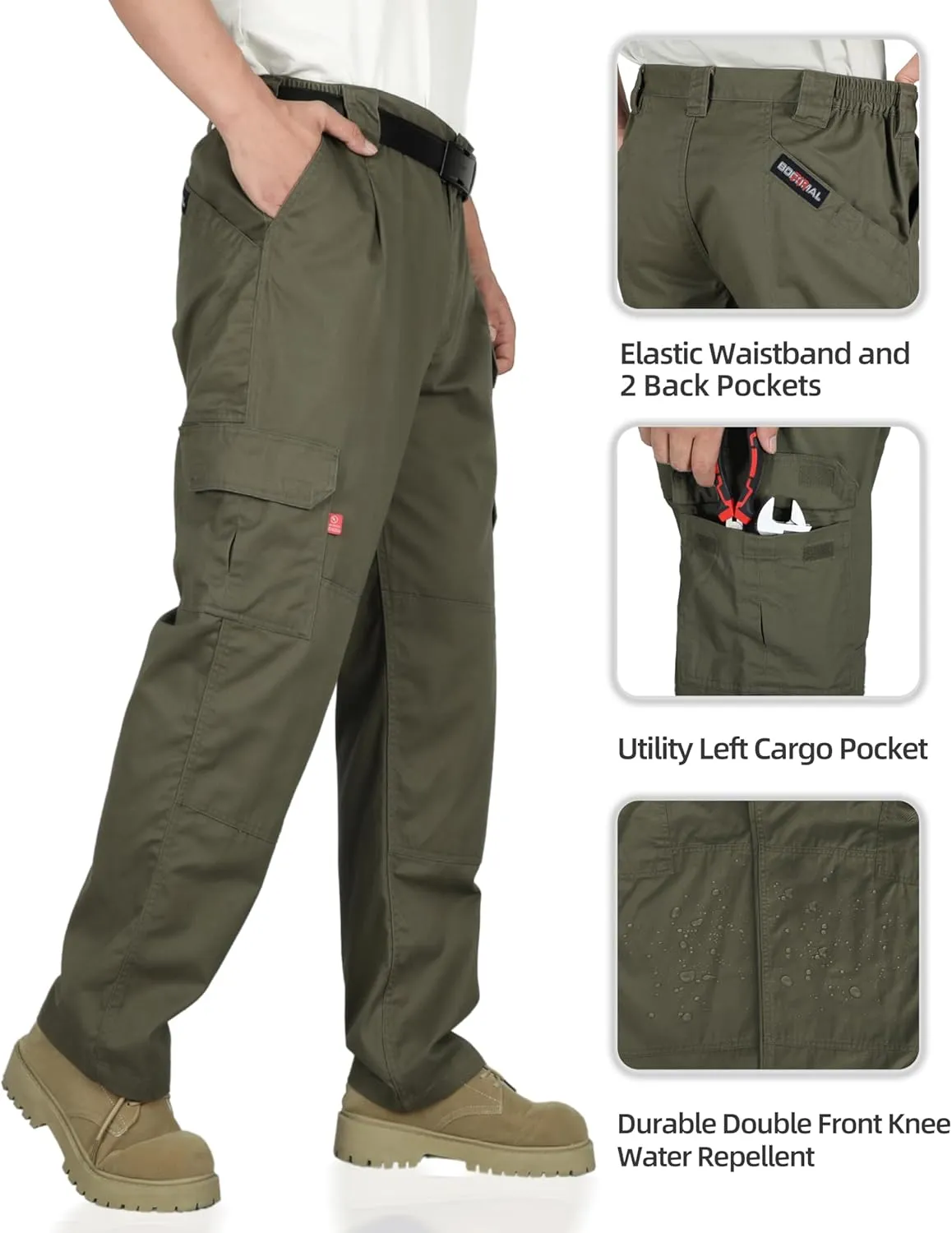 BOCOMAL Men's FR Cargo Pants Flame Resistant Pants Midweight 7.5oz (7 Pockets) Multi-Pockets FR Pants