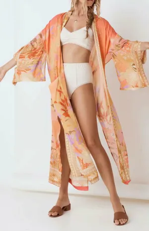 Bohemian Kimono, Floral Print Bat Sleeve Beach Bohemian Kimono Dresses Ladies V Neck Summer Boho Bikini Cover-up