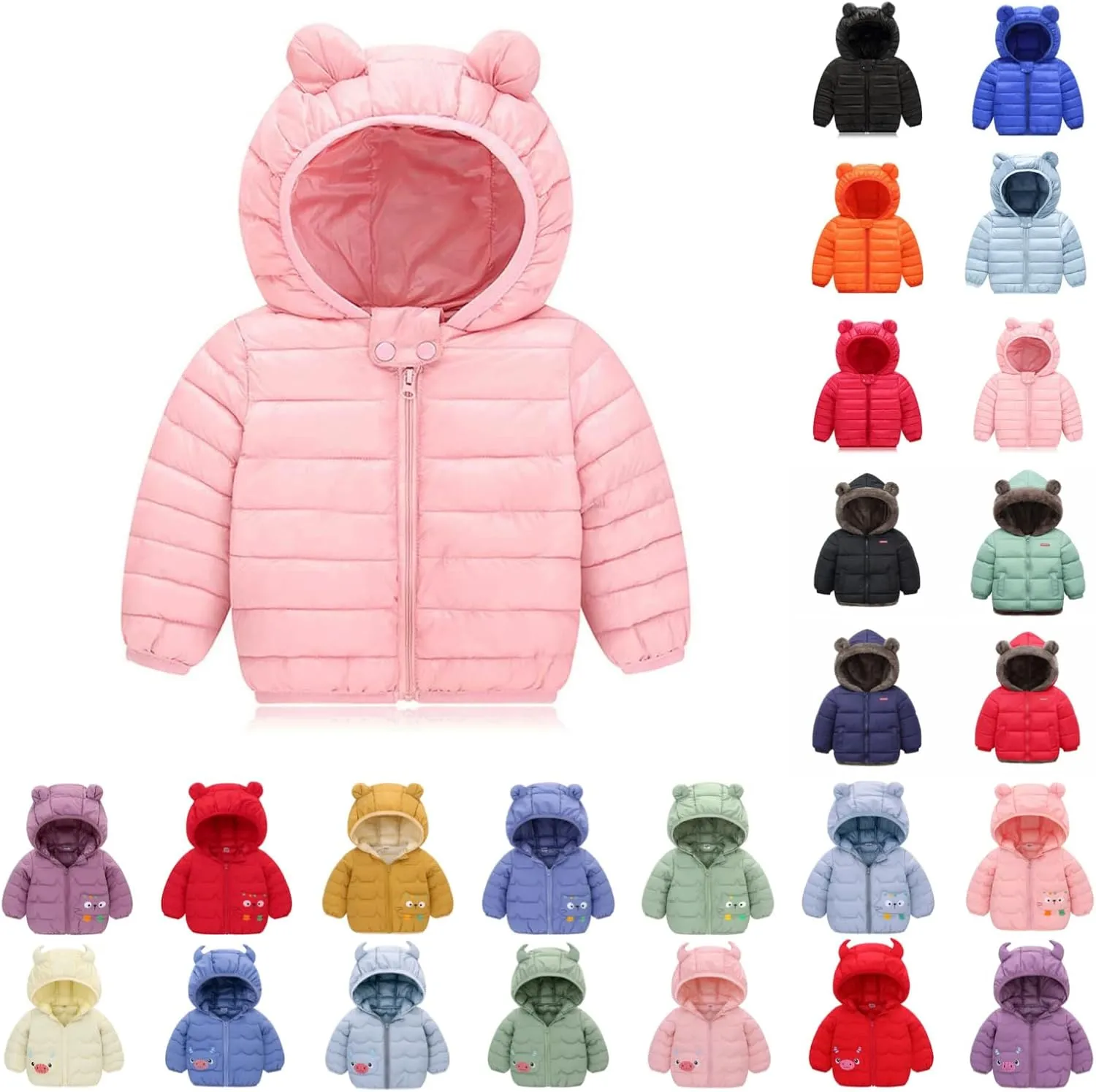 BOXIACEY Toddler Winter Coat Bear Ears Hood Down Jacket Hooded Puffer Jacket Padded Down Coats Windproof Snow Outerwear
