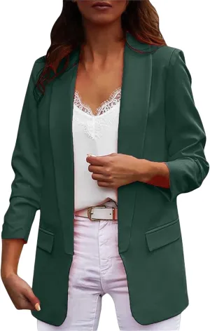 Casual Blazers for Women Dressy Lapel Open Front Long Sleeve Suit Jackets Business Slim Fit Long Office Work Blazer