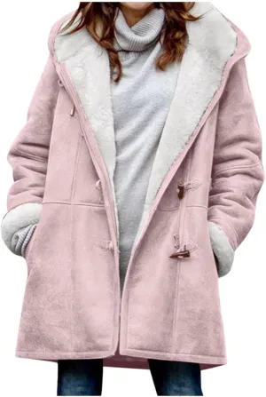 Cbcbtwo Women Fuzzy Fleece Hoodie Jackets Plus Size Full Zip Up Sherpa Lined Outerwear Faux Suede Winter Thicken Parka Jacket