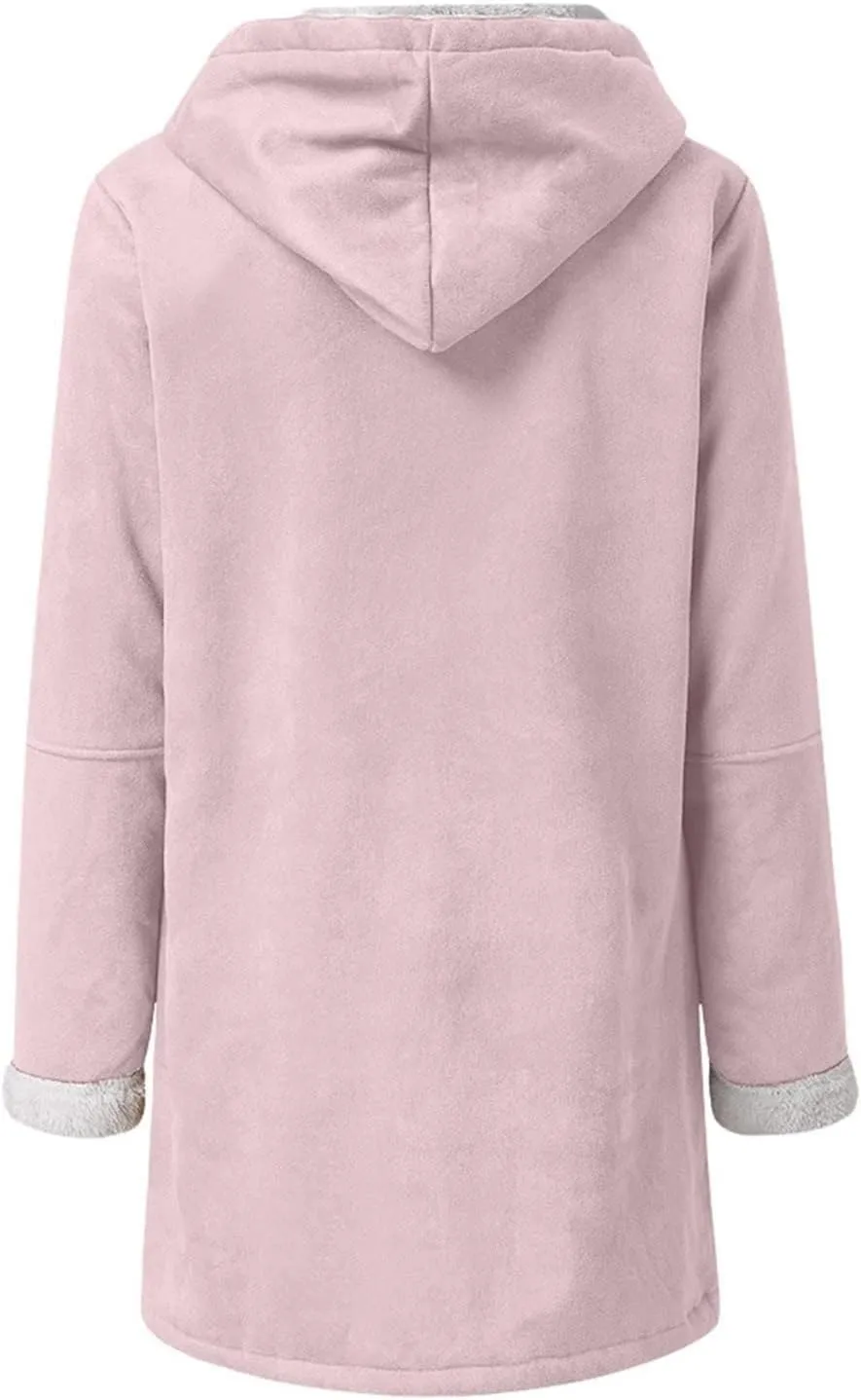 Cbcbtwo Women Fuzzy Fleece Hoodie Jackets Plus Size Full Zip Up Sherpa Lined Outerwear Faux Suede Winter Thicken Parka Jacket