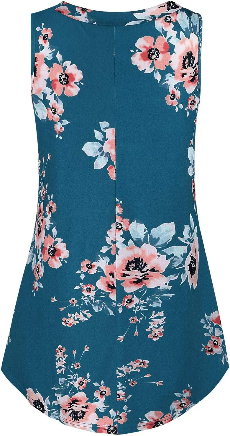Cestyle Womens Sleeveless V Neck Shirts Pleated Front Flowy Tank Tops
