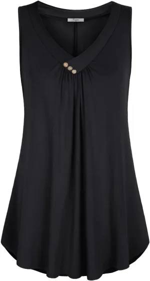 Cestyle Womens Sleeveless V Neck Shirts Pleated Front Flowy Tank Tops