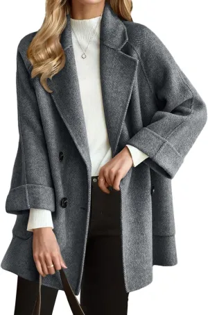 CHARTOU Women Wool Coat Peacoat Jacket Thick Loose Double Breasted Pea Coat Woolen Winter Overcoat