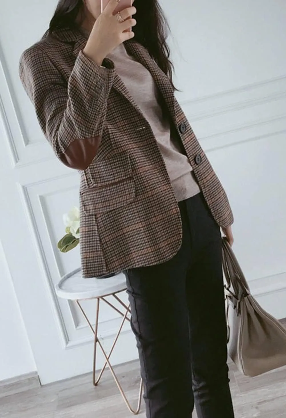 CHARTOU Women's Chic Lapel Collar Plaid 2-Button Business Work Office Blazer Suit Jacket