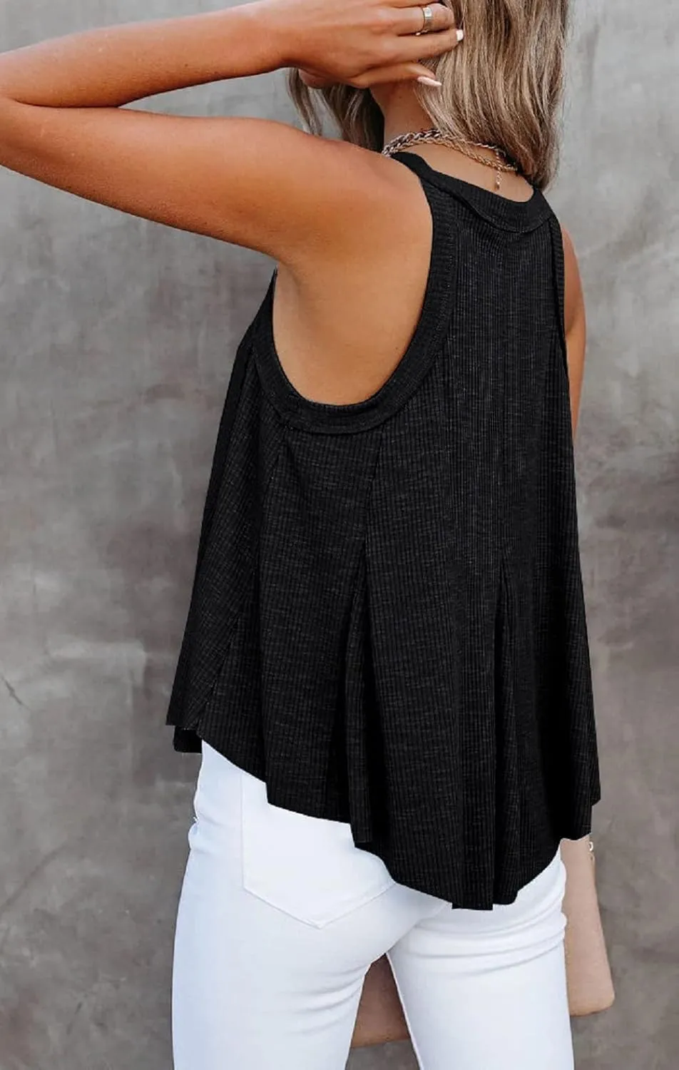 CHARTOU Women's Comfy V-Neck Sleeveless Irregular Pleats A-Line Camisole Shirt Tank Tops