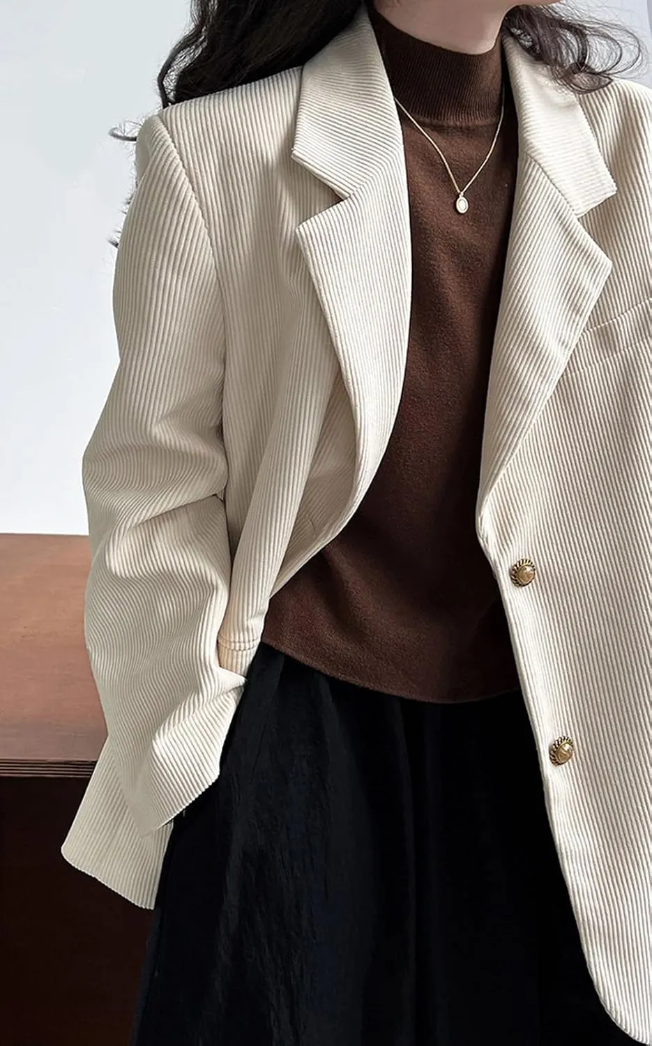 CHARTOU Women's Corduroy Oversized Open Front Long Sleeve Work Office Lady Jacket Blazer