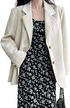 CHARTOU Women's Corduroy Oversized Open Front Long Sleeve Work Office Lady Jacket Blazer