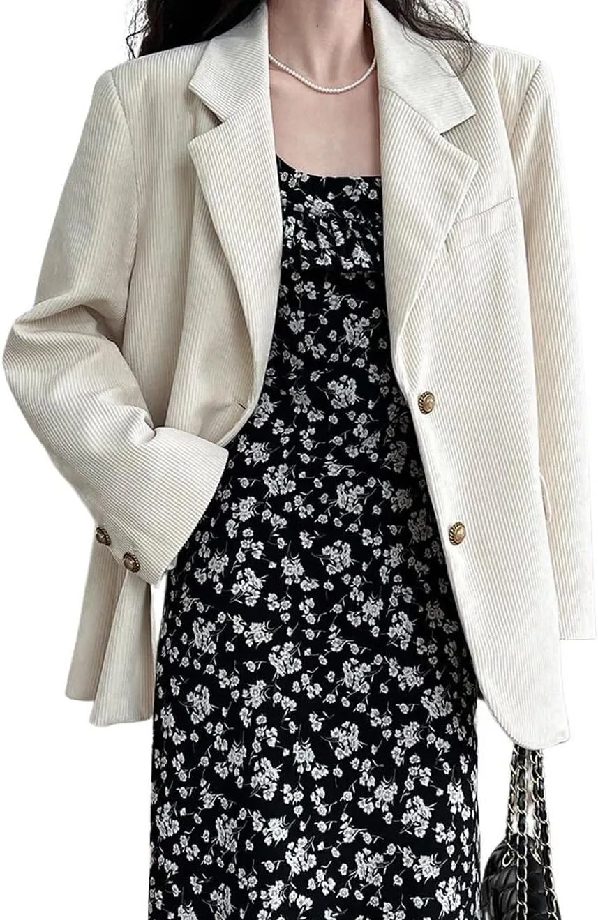 CHARTOU Women's Corduroy Oversized Open Front Long Sleeve Work Office Lady Jacket Blazer