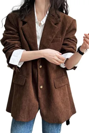 CHARTOU Women's Corduroy Oversized Open Front Long Sleeve Work Office Lady Jacket Blazer