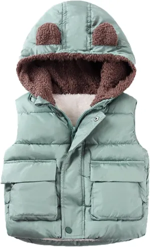 Coat Brand Boys And Girls Fall And Winter Bear Padded Hooded Vest Zipper Cotton Jacket Coats for Kid Girls