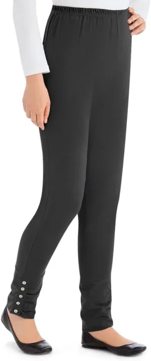 Collections Etc Cinched Ankle Leggings with Button Accents and Elastic Waistband, 30" L Inseam, Made of Cotton and Spandex