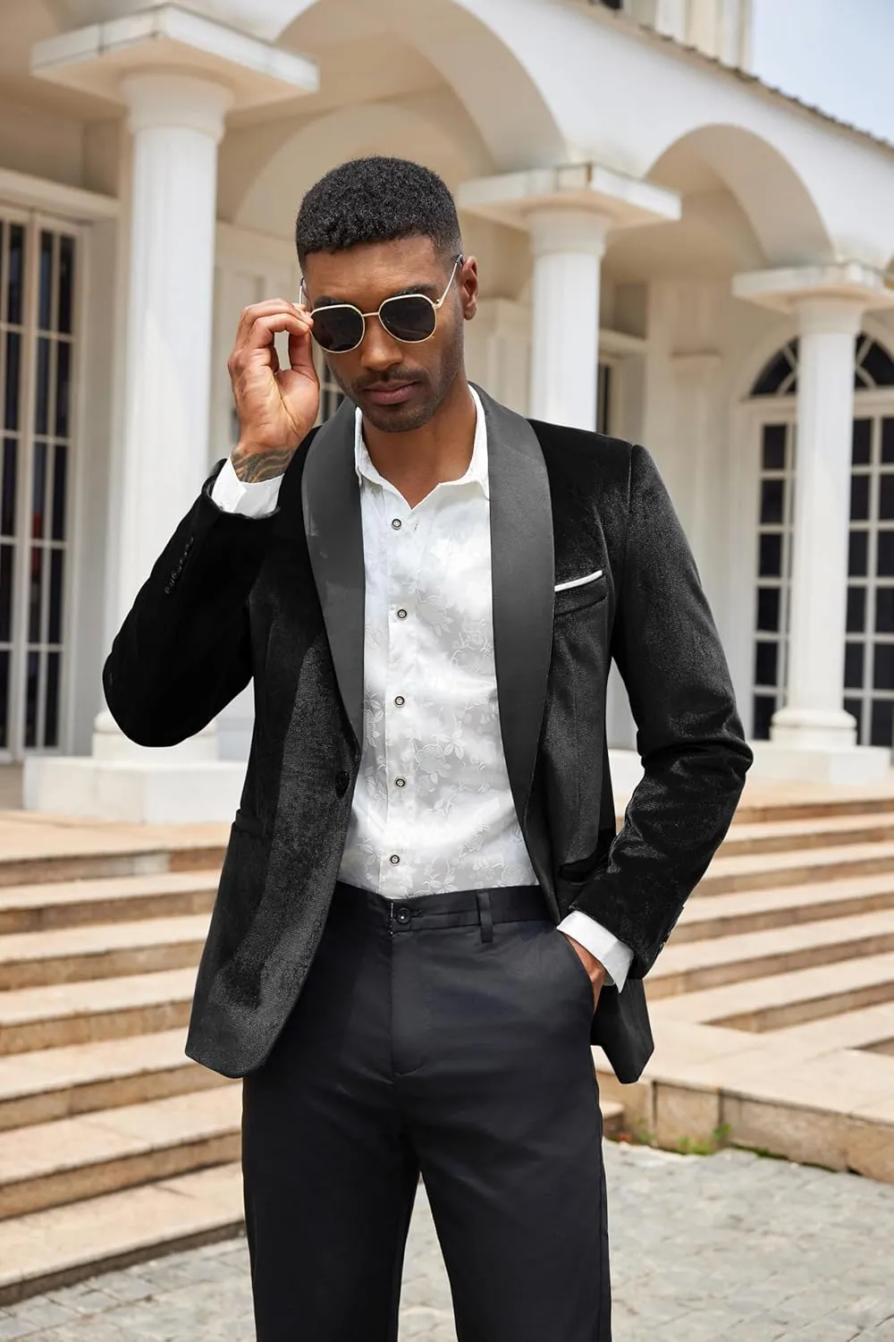 COOFANDY Men's Velvet Tuxedo One Button Jacket Dinner Prom Wedding Blazer Jacket