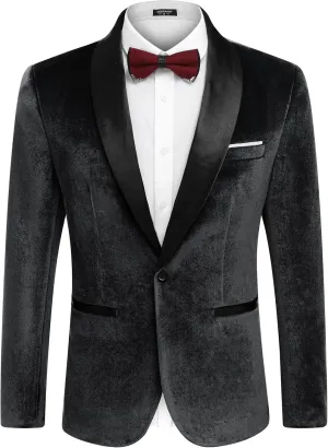COOFANDY Men's Velvet Tuxedo One Button Jacket Dinner Prom Wedding Blazer Jacket