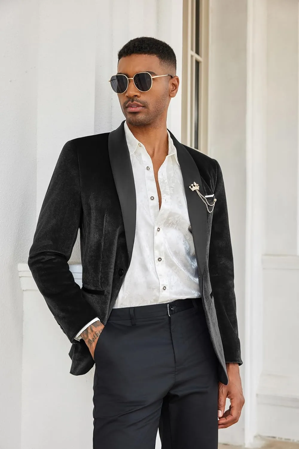 COOFANDY Men's Velvet Tuxedo One Button Jacket Dinner Prom Wedding Blazer Jacket