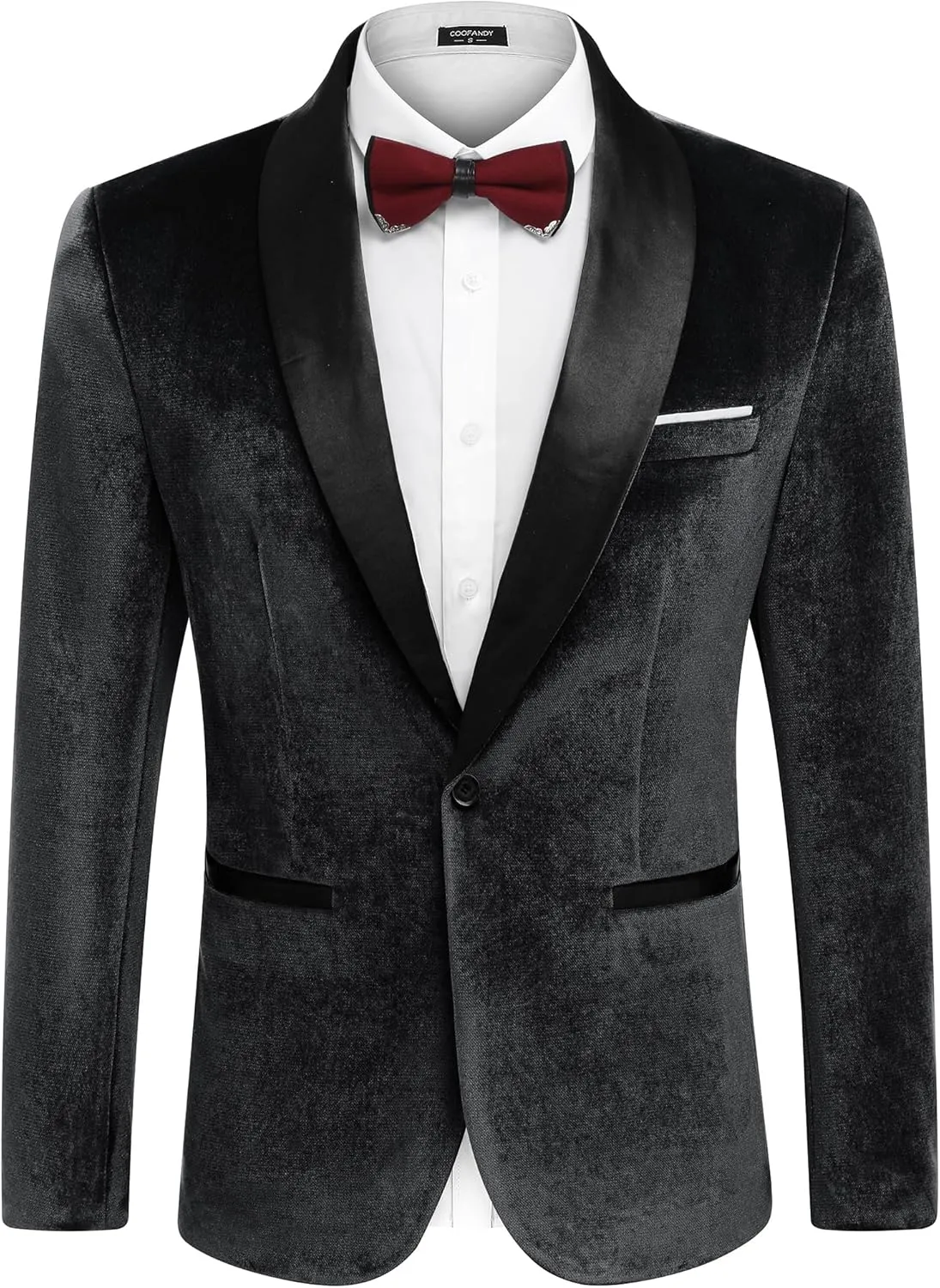 COOFANDY Men's Velvet Tuxedo One Button Jacket Dinner Prom Wedding Blazer Jacket