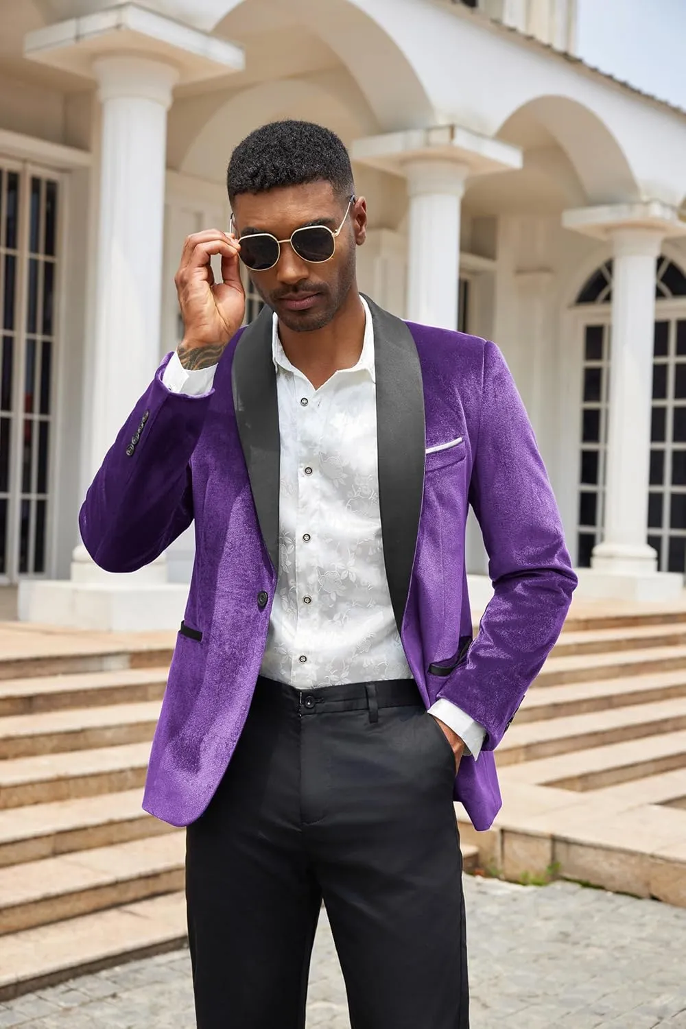 COOFANDY Men's Velvet Tuxedo One Button Jacket Dinner Prom Wedding Blazer Jacket