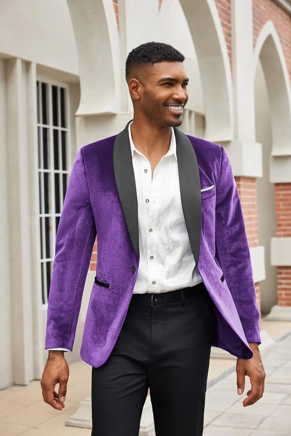 COOFANDY Men's Velvet Tuxedo One Button Jacket Dinner Prom Wedding Blazer Jacket
