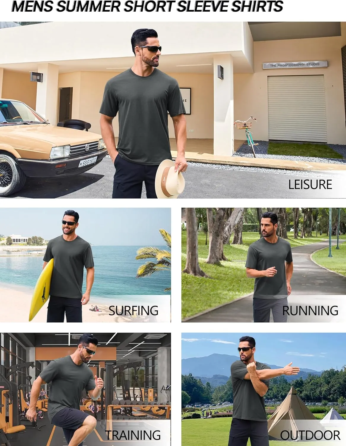 Cotrasen Men's T-Shirt Curve Hem UPF 50  Moisture Wicking Cooling Short Sleeve Casual Slightly Loose Solid Basic Tee Tops