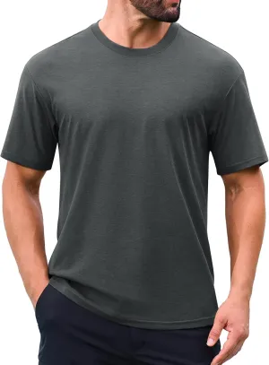 Cotrasen Men's T-Shirt Curve Hem UPF 50  Moisture Wicking Cooling Short Sleeve Casual Slightly Loose Solid Basic Tee Tops