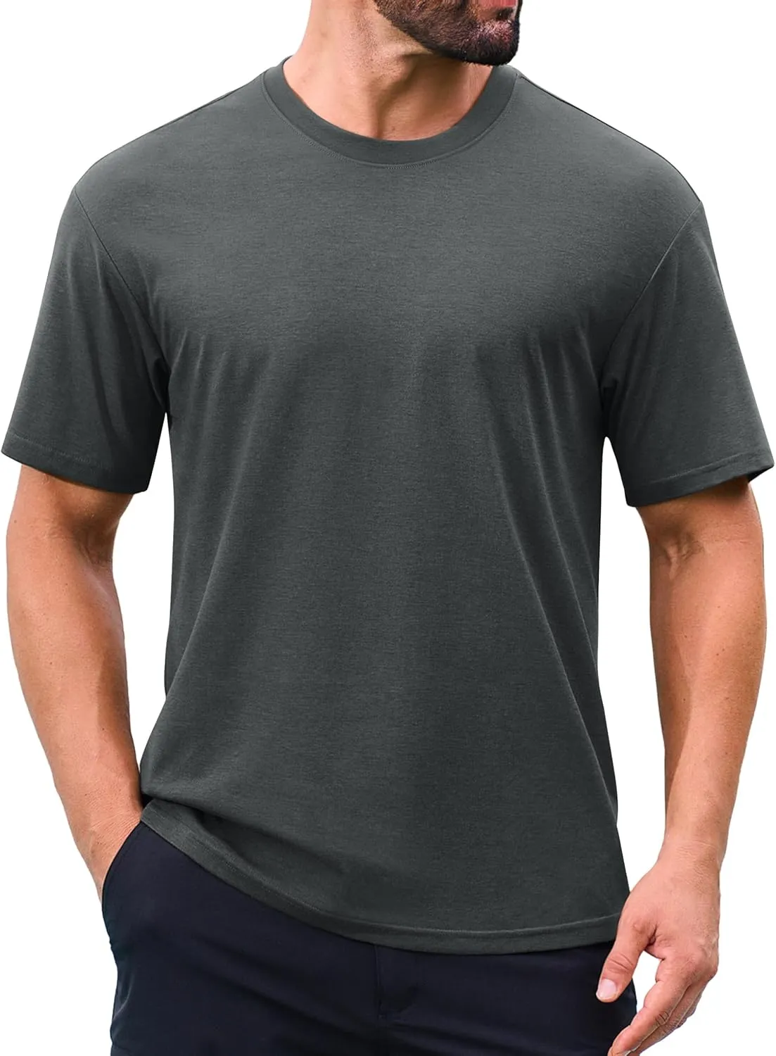 Cotrasen Men's T-Shirt Curve Hem UPF 50  Moisture Wicking Cooling Short Sleeve Casual Slightly Loose Solid Basic Tee Tops