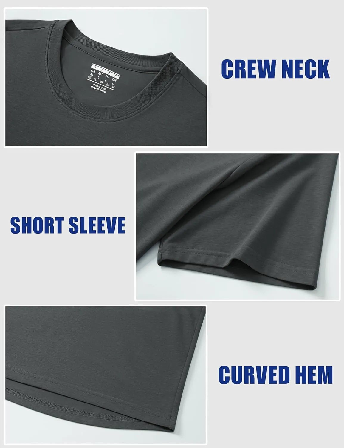 Cotrasen Men's T-Shirt Curve Hem UPF 50  Moisture Wicking Cooling Short Sleeve Casual Slightly Loose Solid Basic Tee Tops
