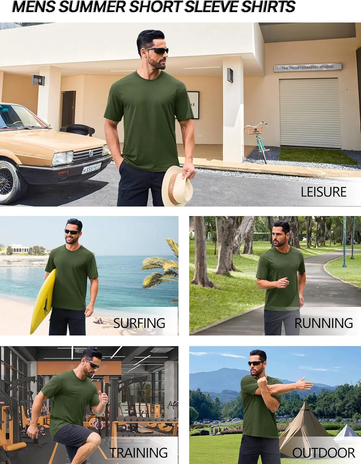 Cotrasen Men's T-Shirt Curve Hem UPF 50  Moisture Wicking Cooling Short Sleeve Casual Slightly Loose Solid Basic Tee Tops