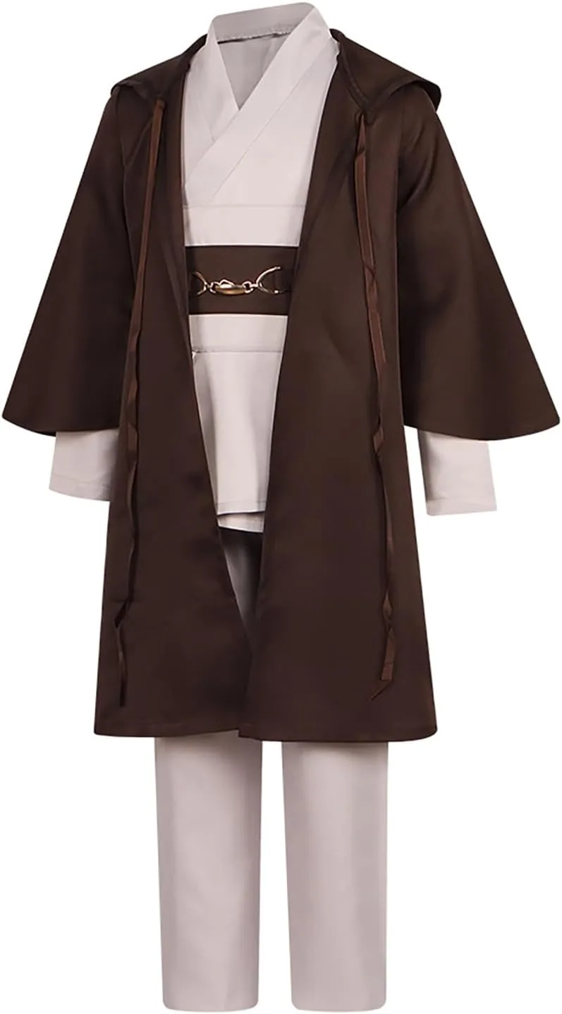 Deluxe Kids Jedi Hooded Robe Anakin Costume Tunic Robe Knight Costume Obi Wan Halloween Outfit Cloak Uniform