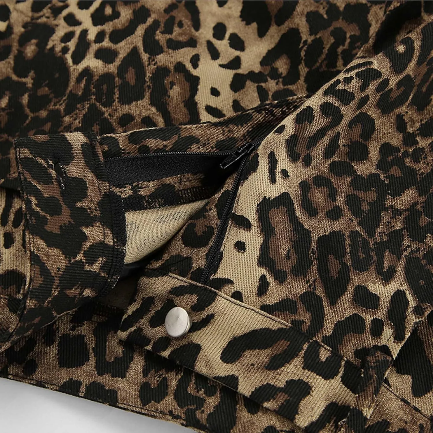 Denim Pants for Women Fall Leopard Print High Waist Baggy Wide Leg Trousers Casual Daily Travel Photo Straight Pant
