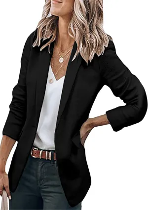 DIACACY Women's Lapel Open Front Work Blazer One Button Long Sleeve Jackets Office Solid Color Cardigan with Pockets