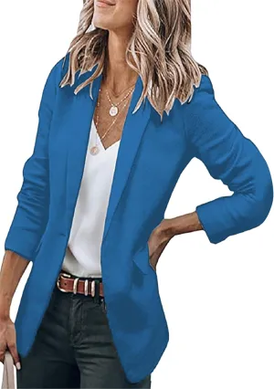 DIACACY Women's Lapel Open Front Work Blazer One Button Long Sleeve Jackets Office Solid Color Cardigan with Pockets