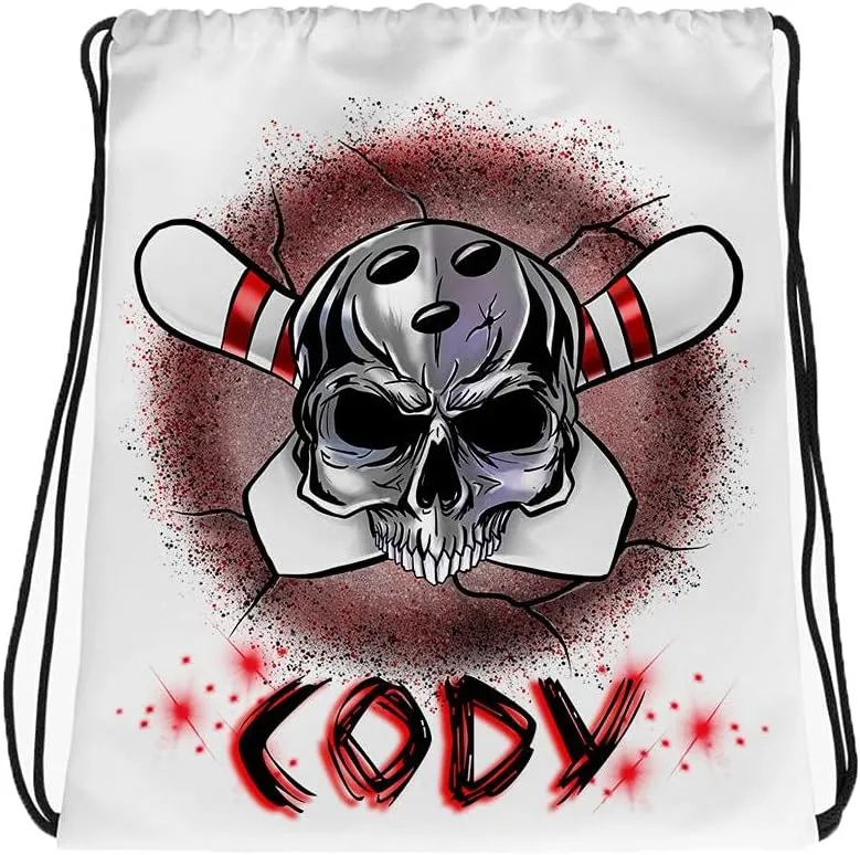Digitally Airbrush Painted Personalized Custom Bowling Drawstring Backpack