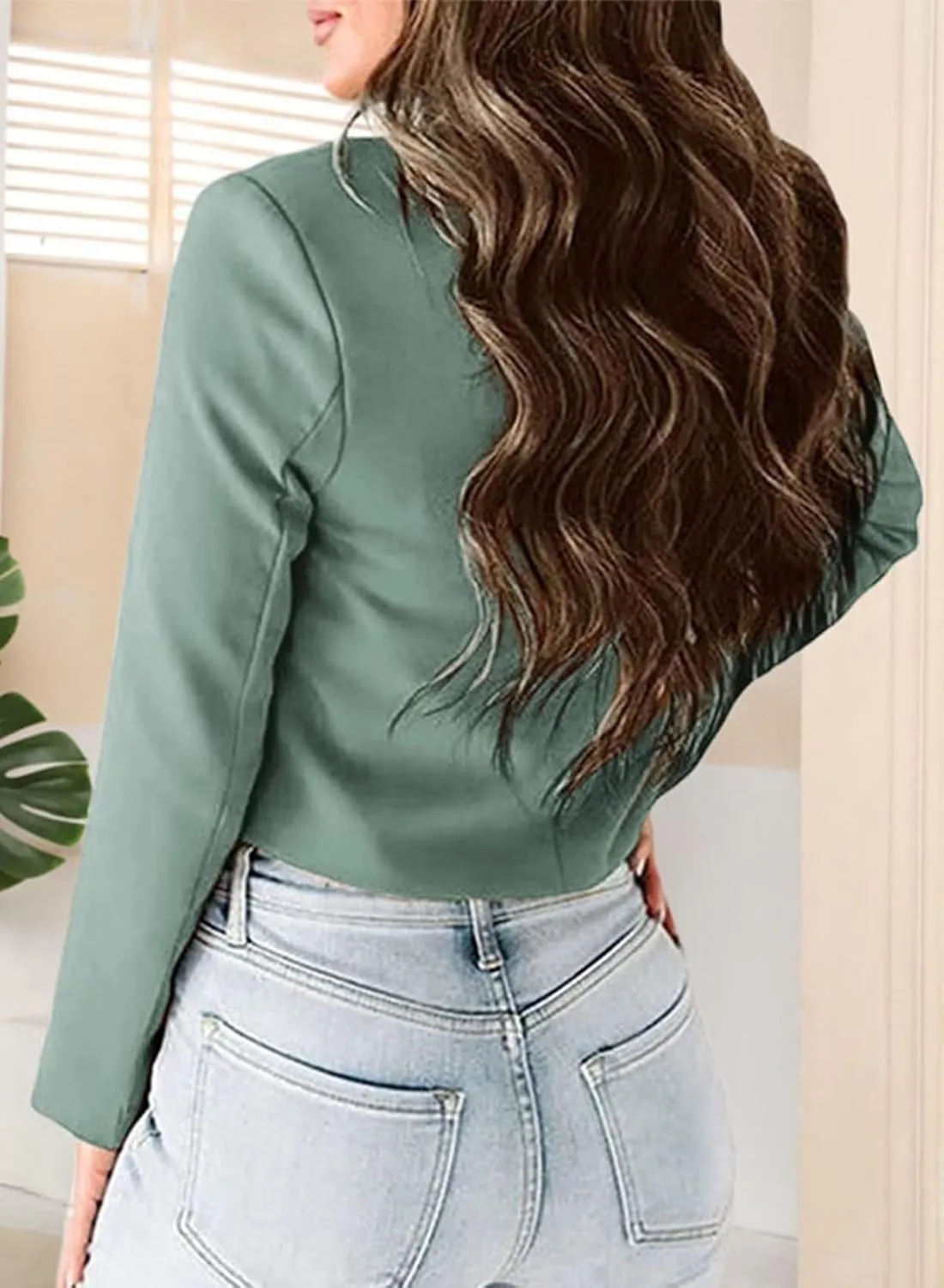 Dokotoo Women's Casual Office Cropped Blazer Long Sleeve Open Front with Button Cardigans Jacket Work Suit