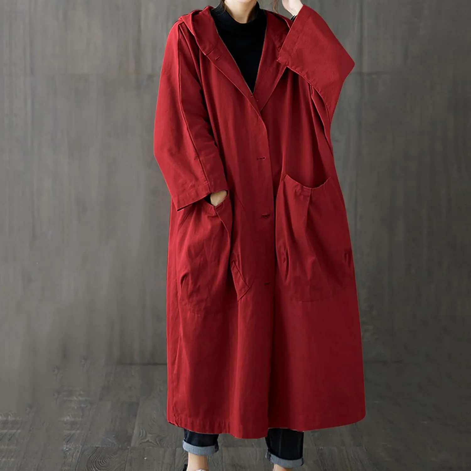 Double-Breasted Hooded Coat Outwear Womens Elegant Windbreaker Wild Winter Women'S Coat Womens Trench Coat 2024
