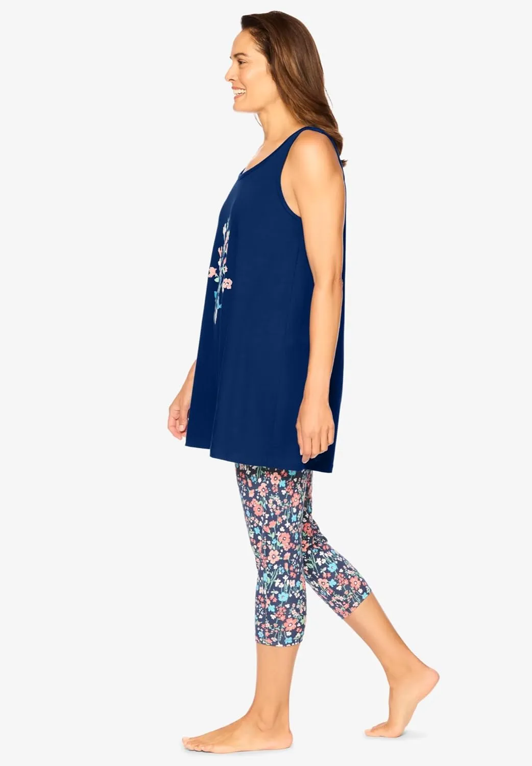 Dreams & Co. Plus Size Scoopneck Tank & Capri Legging PJ Set