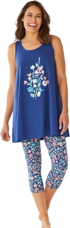Dreams & Co. Plus Size Scoopneck Tank & Capri Legging PJ Set