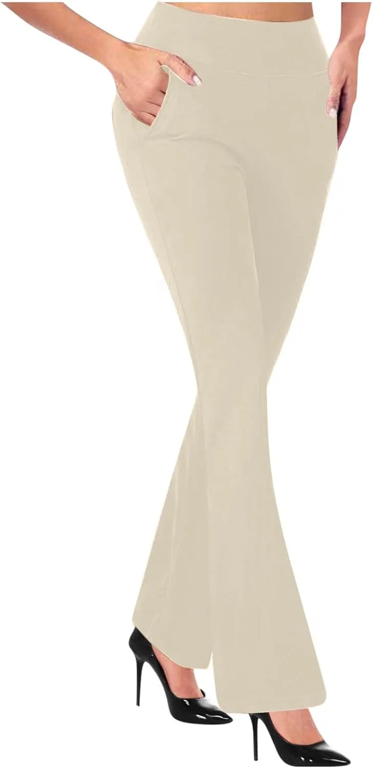Dressy Pants for Women 2025 Business Casual Work High Waist Stretchy Knit Trousers Daily Pull on Office Slacks Bottom