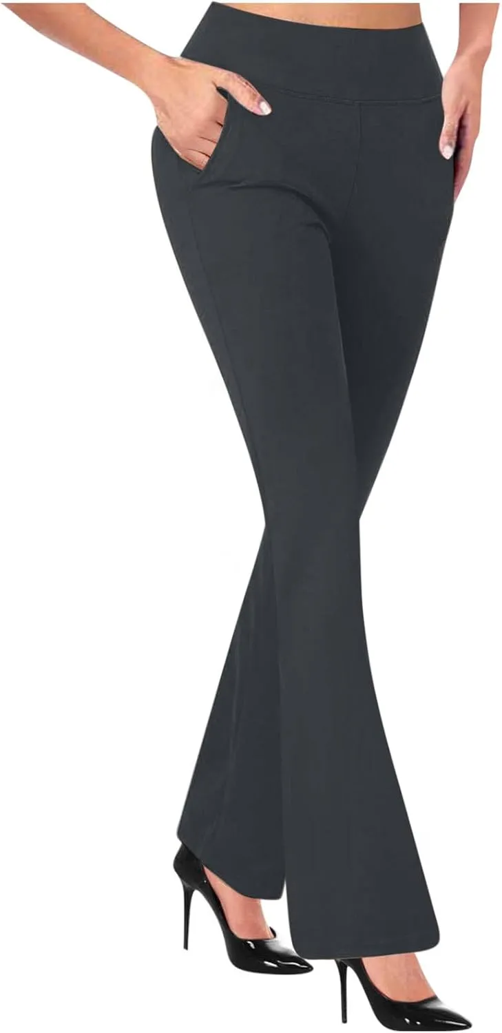 Dressy Pants for Women 2025 Business Casual Work High Waist Stretchy Knit Trousers Daily Pull on Office Slacks Bottom