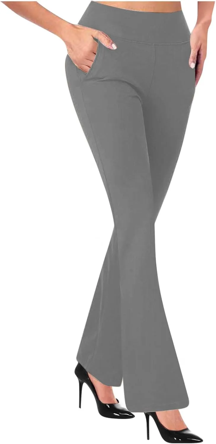 Dressy Pants for Women 2025 Business Casual Work High Waist Stretchy Knit Trousers Daily Pull on Office Slacks Bottom