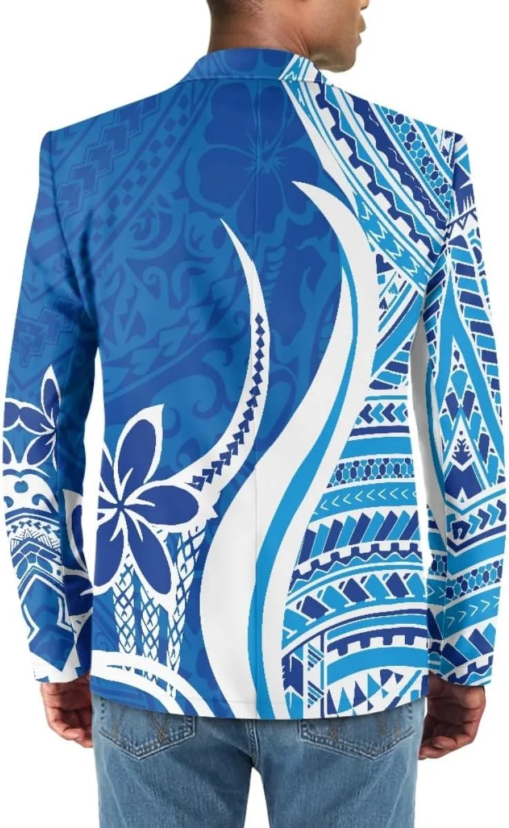 ENLACHIC Men's Casual Blazer Jackets Polynesian Floral Printed Long Sleeve Lapel One Button Business Suit Jacket
