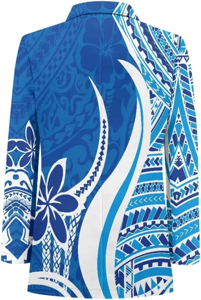 ENLACHIC Men's Casual Blazer Jackets Polynesian Floral Printed Long Sleeve Lapel One Button Business Suit Jacket