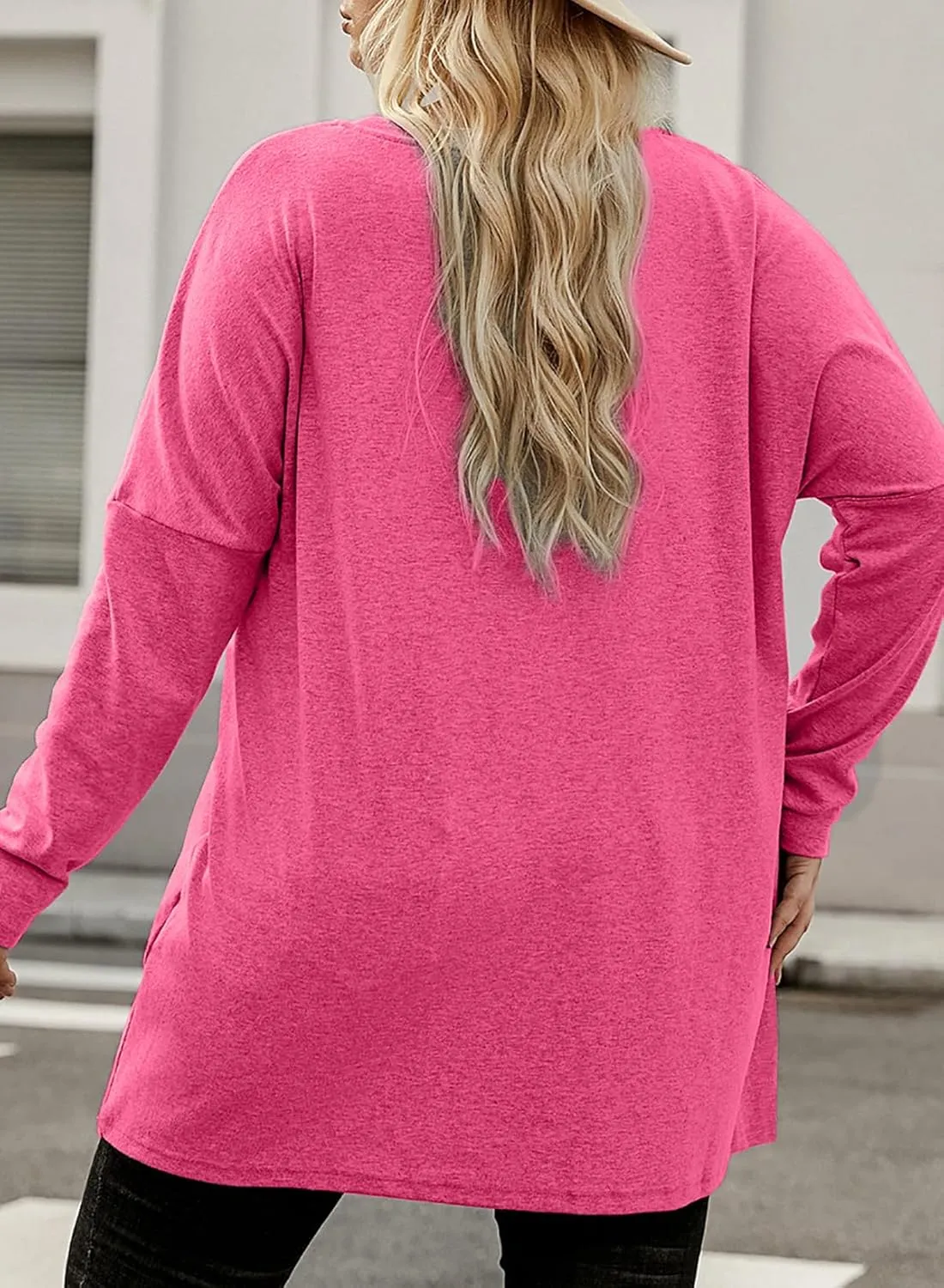 Eytino Womens Plus Size Long Sleeve Tops Crewneck Lightweight Sweatshirt Loose Casual Oversized T Shirts with Pockets(1X-5X)