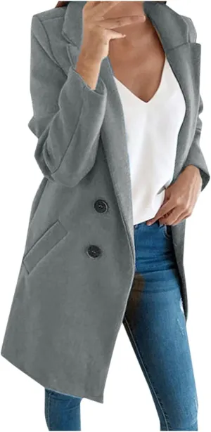 Fall Trench Coats for Women 2024 Casual Notch Lapel Single-Breasted Pea Coats Wool Blend Warm Winter Coats
