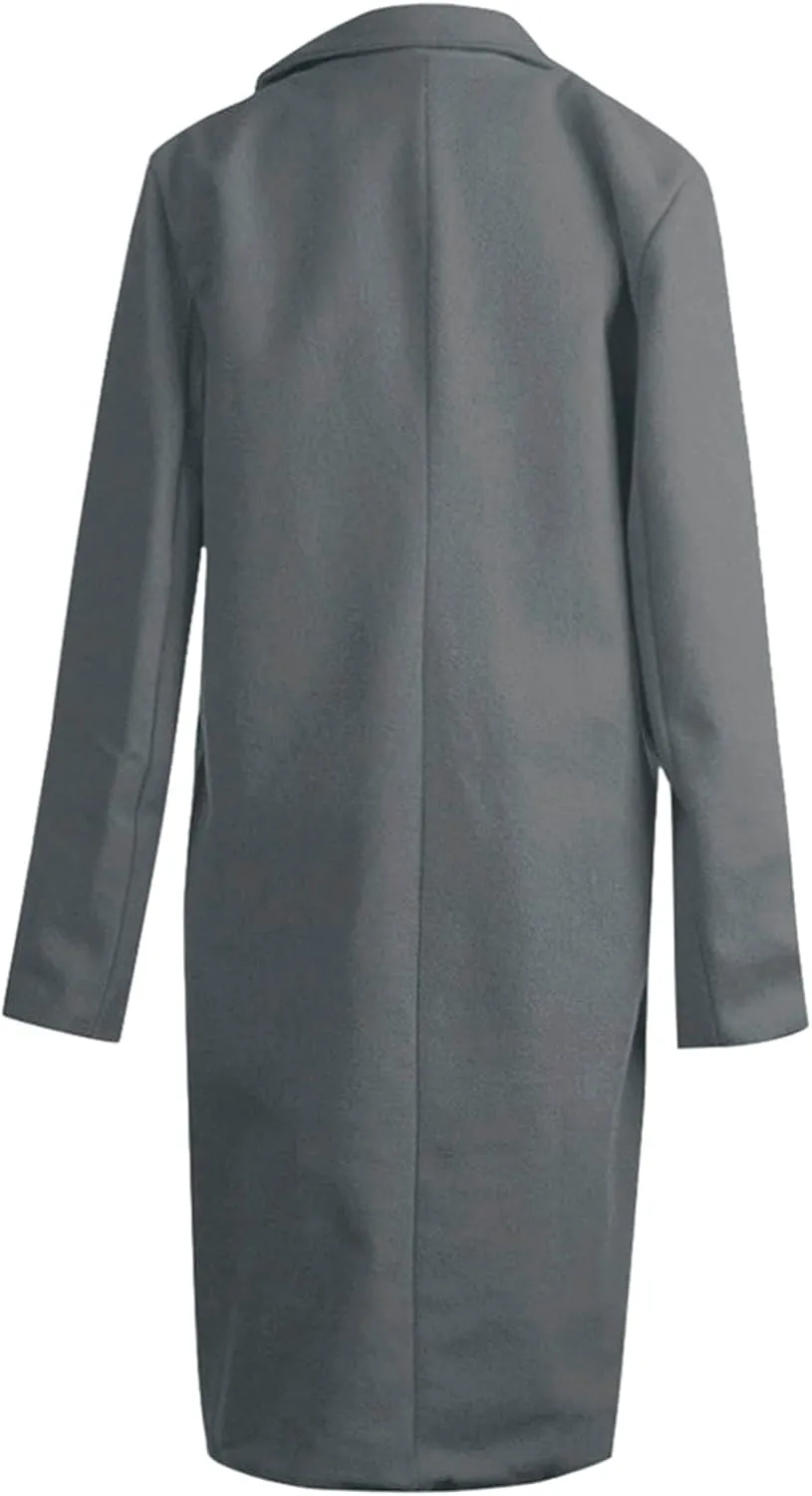 Fall Trench Coats for Women 2024 Casual Notch Lapel Single-Breasted Pea Coats Wool Blend Warm Winter Coats