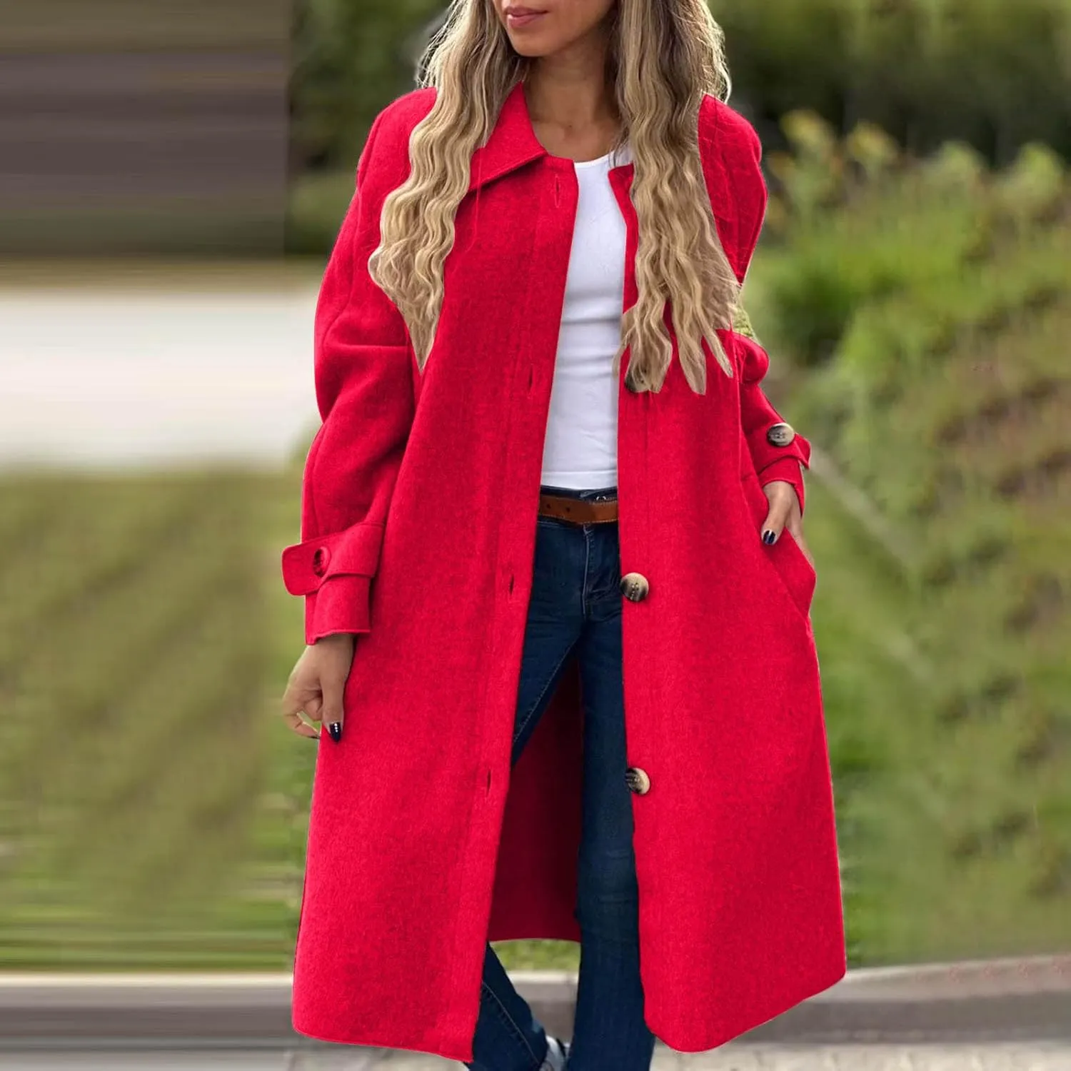 fartey Womens Trench Coat Classic Notch Lapel Winter Wool Coats Open Front Work Business Casual Jackets With Pockets