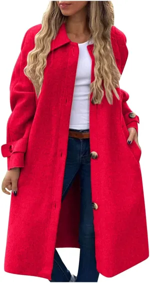 fartey Womens Trench Coat Classic Notch Lapel Winter Wool Coats Open Front Work Business Casual Jackets With Pockets