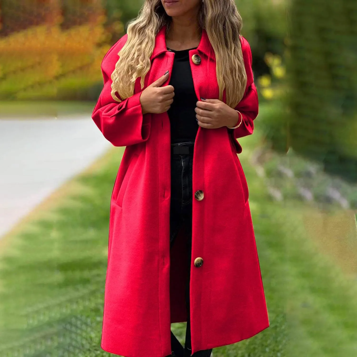 fartey Womens Trench Coat Classic Notch Lapel Winter Wool Coats Open Front Work Business Casual Jackets With Pockets