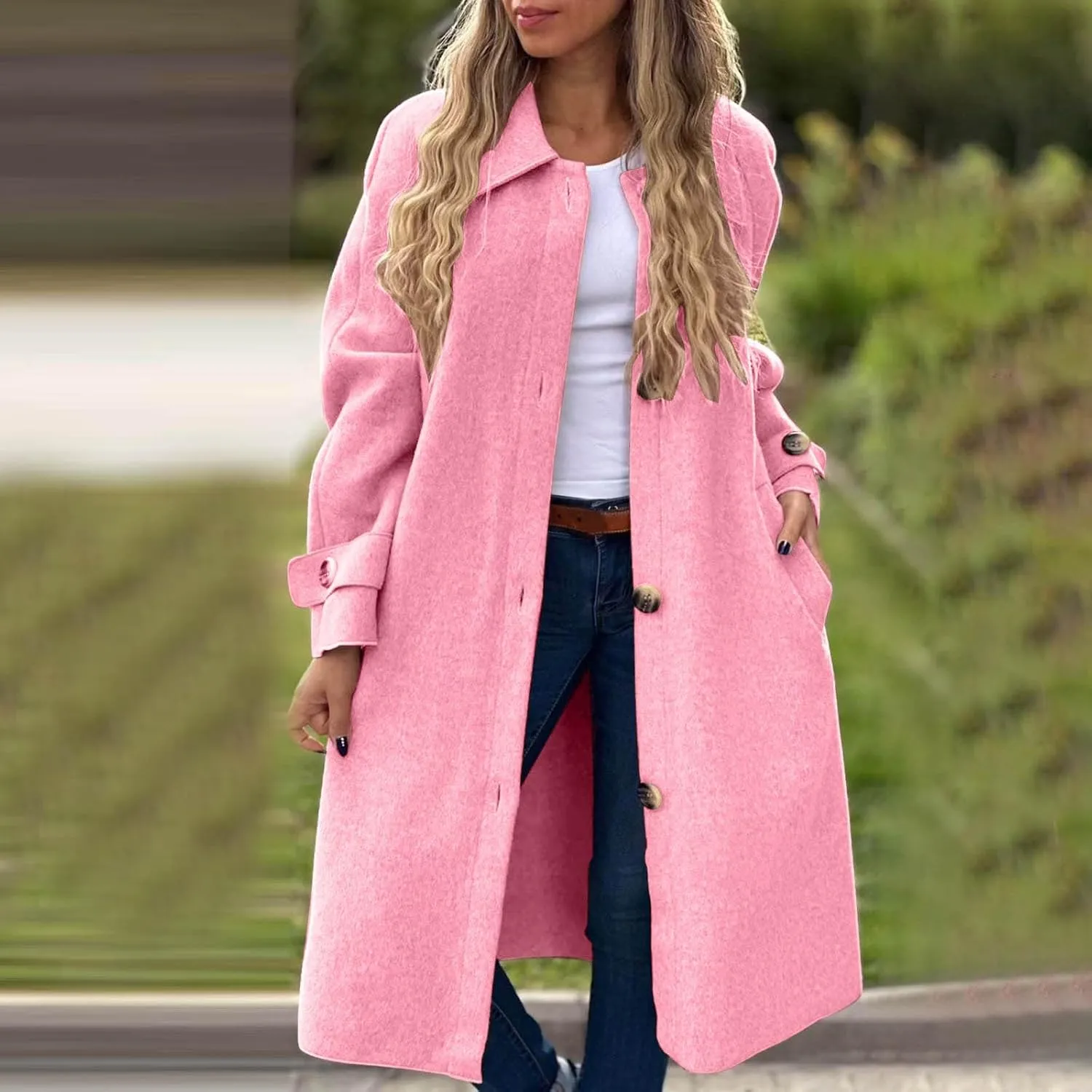 fartey Womens Trench Coat Classic Notch Lapel Winter Wool Coats Open Front Work Business Casual Jackets With Pockets